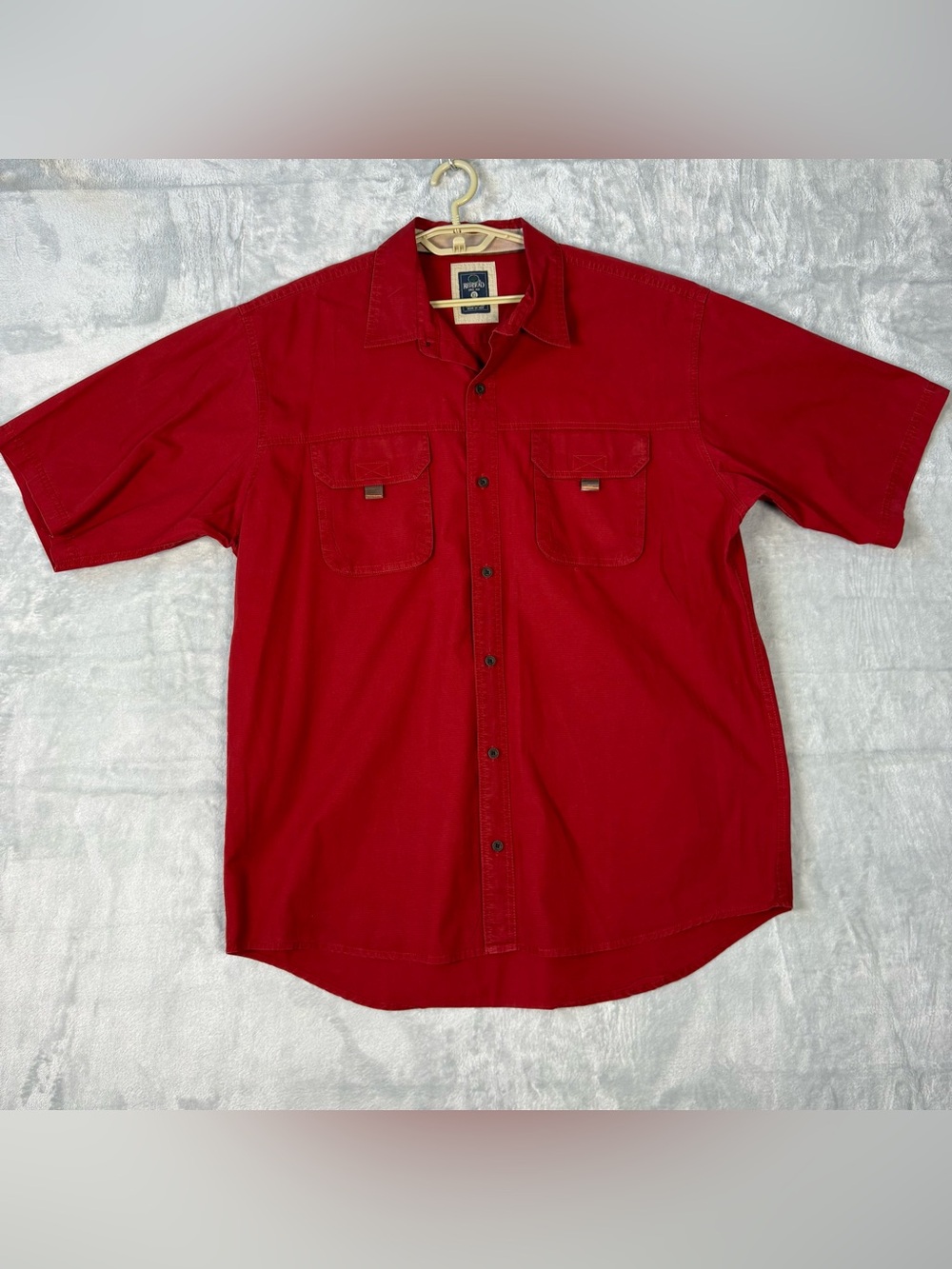 Red Head Brand Short Sleeve Men's Shirt Button Up XL Red 2 Pocket